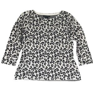 Tahari Sweater Womens S Leopard Print Preppy Stretch Classic Office Siren Career
